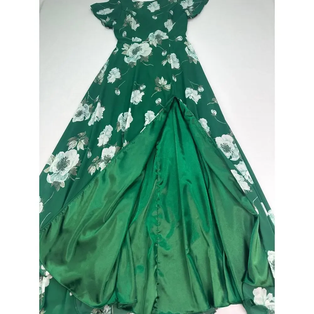 NWOT Lulus Classic Love Green Floral Tie Back Open Back Maxi Dress Size Small - Picture 9 of 13